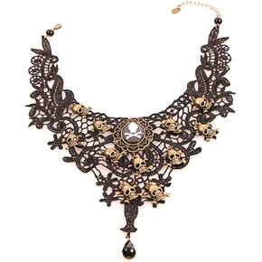 Black Lace Gothic Lolita Pendant Choker Necklace Wedding Halloween Accessories