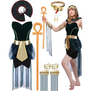 10 Pcs Egyptian Goddess Costume Women Halloween Cleopatra Costume Egypt Queen Outfit Egyptian Dress and Accessories