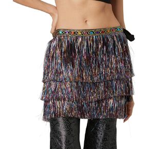 Belly Dance Hip Scarf - Tinsel Hip Skirt Belly Dancing Belt Tassel Fringe Shawl Wraps Belts for Women