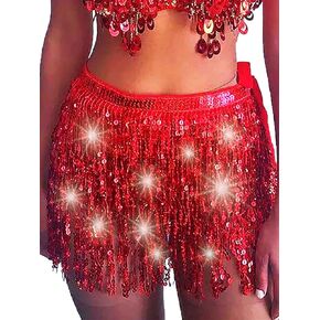 Sequin Tassel Skirt Sexy Belly Dance Hip Scarf Sparkly Fringe Wrap Skirts Multilayer Women Rave Costume for Festival
