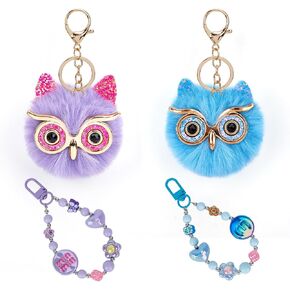 Kawuwa 3 Pieces Cute Keychains for Women Girls Pom Pom Key Chain Accessories for Backpack Handbag Car Keys