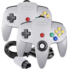 2 Pack USB N64 Controller, Wired PC Gamepad [3D Analog Stick] Compatible for Windows PC MAC Linux Raspberry Pi Genesis Higan Project 64 Retropie OpenEmu Emulator (Plug & Play) (Black/Grey)