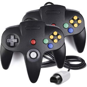 2 حزمة وحدة تحكم USB N64، لوحة ألعاب سلكية للكمبيوتر الشخصي [عصا تناظرية ثلاثية الأبعاد] متوافقة مع Windows PC MAC Linux Raspberry Pi Genesis Higan Project 64 Retropie OpenEmu Emulator (التوصيل والتشغيل) (أسود/رمادي) in Kuwait