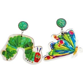 Funny Sparkling Teacher earrings Cute Wooden earrings Hungry Caterpillar Dangle Earrings for Women Jewelry