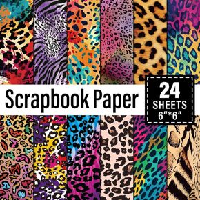 24pcs Leopard Print Scrapbook Paper, 6x6 Inch Aesthetic Leopard Pattern Double-Sided Scrapbook Decoupage Paper Pad for DIY Crafts Journaling Scrapbook Supplies Gift Wrapping Decorative Craft Paper