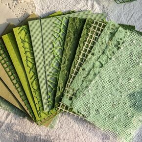 HEVSTIL 16Pcs Pcs Handmade Scrapbook Paper Craft Textured Paper Scrapbook Paper Textured Handmade Paper Mesh Fabric Mix Neutral Decorative Scrap Paper for Card Making Embossed DIY,4.2x5.8(Green)