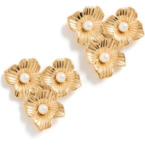 By Adina Eden Women's Triple Pearl Flower Stud Earrings