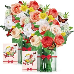 Tnvee 3D Pop Up Christmas Cards with Light & Music, 13'' Musical Flower Bouquest Greeting Cards with Note Card & Envelope, Christmas Cards Decorations Gifts for Women, Poinsettia