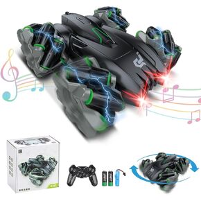 Remote Control Car,RC Cars with Headlights and Music,Double Sided 360 Flips Rotating RC Stunt Car,2.4Ghz All Terrain Toys for Ages 4-7 8-12 Kids Toy for Boys Girls Birthday Gift