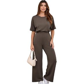 AIBIANOCEL Women's Jumpsuit Casual Short Sleeve Wide Leg Pants Loose One Piece Jumpsuit Outfits with Pockets