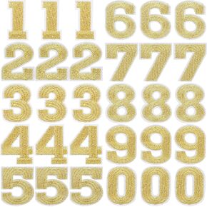 30 Pieces Gold Number 0 to 9 Patches Iron On Number Appliques Sew On Decals for Jerseys Varsity Jacket Fabric Embroidered DIY Decorations Craft Project Accessories,1.25 Inches