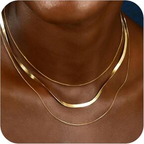 Layered Gold Chain Necklace for Women 14K Gold Silver Plated Stack Snake Herringbone Chain Choker Necklace Trendy Dainty Simple Gold Jewelry Set Gifts for Women