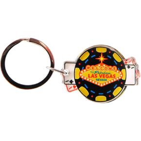 Westmon Works Las Vegas Souvenir Keychain Sign and Poker Chip Design Acrylic Key Fob with Metal RIng
