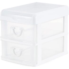 Gracious Living 2 Drawer Desktop & Countertop Organizer with Flip Top Lid for Office Supplies and School Supplies, White/Clear (2 Pack)
