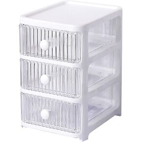 Desktop Storage Box, Makeup Storage Box with Drawers Plastic Office Stationery Supplies Organizers Multi Layers Transparent Desk Organizer for Home Bedroom Office (3 Tier)