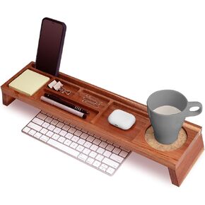 Natural Wood Desk Organizer - Multi-Compartment Wooden Organizers for Home, Office, Cubicle Accessories - Table Caddy for Desktop and Workspace - Pencil Storage Tray