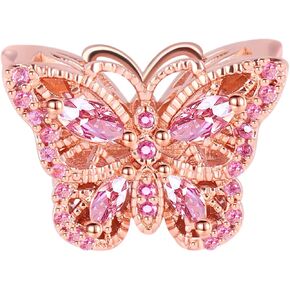 GNOCE Butterfly Charm Bead Sterling Silver 18k Rose Gold Plated Charm with Cz For Bracelet/Necklace Women