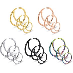 20G Moon Hoop Nose Ring Set Septum Ring for Women and Men Stainless Steel Nose Ring Piercing Jewelry in 8mm 10mm 12mm Comfort Fit