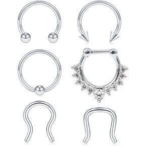 SCERRING 6-12PCS 16G 316L Stainless Steel Septum Hoop Nose Ring Horseshoe Rings Cartilage Daith Tragus Clicker Retainer Body Piercing Jewelry