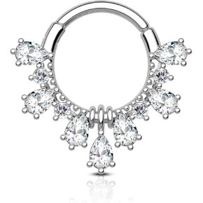 COCHARM Teardrop CZ Septum Rings 16G Septum Jewelry Dainty Helix Daith Earrings for Women Clear CZ Helix Daith Piercing Jewelry Stainless Steel