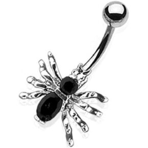 Pierced Owl - 14G Stainless Steel CZ Crystal Spider Belly Button Ring