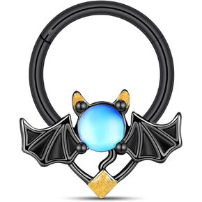 Stainless Steel Nose Ring Septum Clicker Ear Hoop Earring Tragus Cartilage Daith Spiders Cobweb Bat Nose Ring Hoop Hinged Segment Ring Piercing Jewelry for Women Men 16G 8MM 10MM