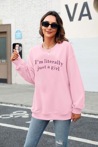 LOTUCY Just A Girl Sweatshirt for Women Funny I'm Literally Just a Girl Embroidered Girly Sweatshirt Gift Ideas in Saudi Arabia