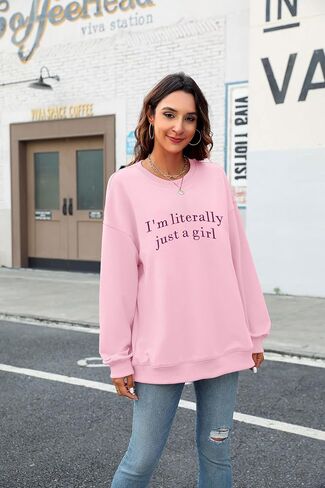 LOTUCY Just A Girl Sweatshirt for Women Funny I'm Literally Just a Girl Embroidered Girly Sweatshirt Gift Ideas in Saudi Arabia
