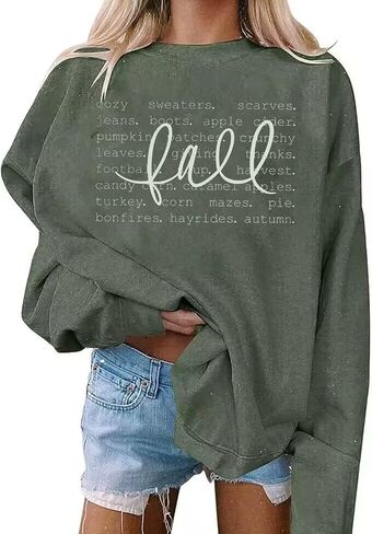 AIMITAG Fall Sweatshirt for Women Funny Fall Words Graphic Sweatshirt Autumn Letter Print Long Sleeve Halloween Pullover Tops in Saudi Arabia