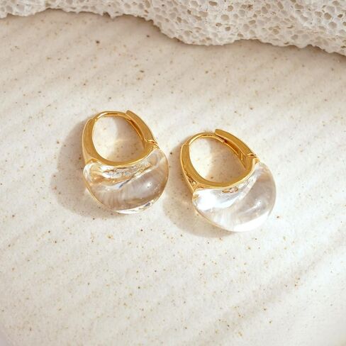 Acrylic Hoop Earrings Sterling Silver Lucite Clear Resin Rectangle Transparent Hoops for Women in Saudi Arabia