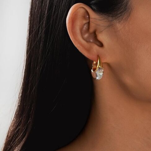 Acrylic Hoop Earrings Sterling Silver Lucite Clear Resin Rectangle Transparent Hoops for Women in Saudi Arabia