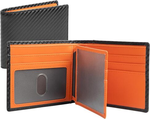GoodtoU Wallet for Men - Mens Wallet Bifold Wallets for Men Minimalist Wallet RFID Blocking with 13 Credit Cards 1 ID Window (Black Orange in Saudi Arabia