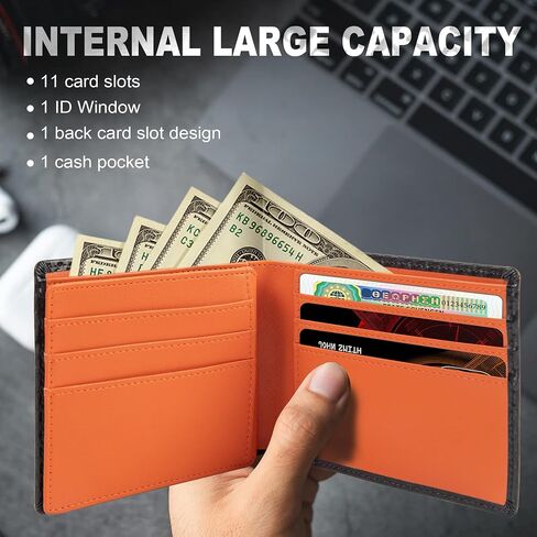 GoodtoU Wallet for Men - Mens Wallet Bifold Wallets for Men Minimalist Wallet RFID Blocking with 13 Credit Cards 1 ID Window (Black Orange in Saudi Arabia