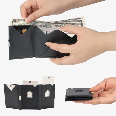 Men's Wallet, Genuine Leather RFID Blocking Slim Money Clip Wallet Minimalist Front Pocket Tri-Fold Money Clip Credit Card Holder with Present Box Black in Saudi Arabia