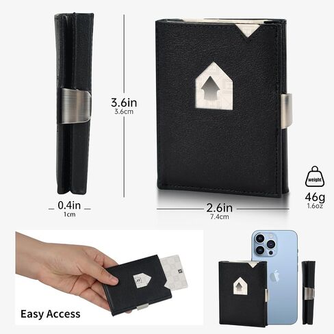 Men's Wallet, Genuine Leather RFID Blocking Slim Money Clip Wallet Minimalist Front Pocket Tri-Fold Money Clip Credit Card Holder with Present Box Black in Saudi Arabia