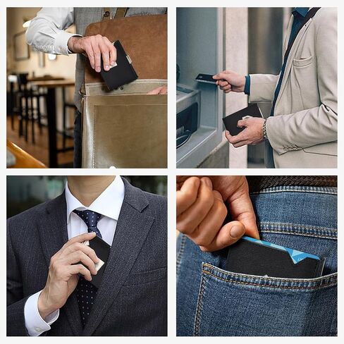 Men's Wallet, Genuine Leather RFID Blocking Slim Money Clip Wallet Minimalist Front Pocket Tri-Fold Money Clip Credit Card Holder with Present Box Black in Saudi Arabia