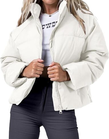 Women's Puffer Jacket Lightweight Oversized Long Sleeve Full Zipper Baggy Short Down Coats with Pockets in Saudi Arabia