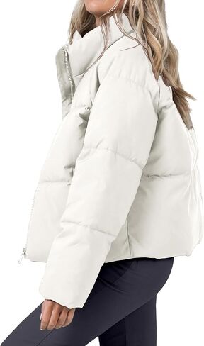 Women's Puffer Jacket Lightweight Oversized Long Sleeve Full Zipper Baggy Short Down Coats with Pockets in Saudi Arabia