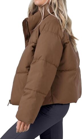 Women's Puffer Jacket Lightweight Oversized Long Sleeve Full Zipper Baggy Short Down Coats with Pockets in Saudi Arabia