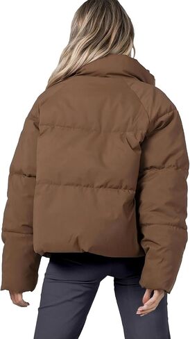 Women's Puffer Jacket Lightweight Oversized Long Sleeve Full Zipper Baggy Short Down Coats with Pockets in Saudi Arabia