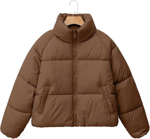 Women's Puffer Jacket Lightweight Oversized Long Sleeve Full Zipper Baggy Short Down Coats with Pockets in Saudi Arabia