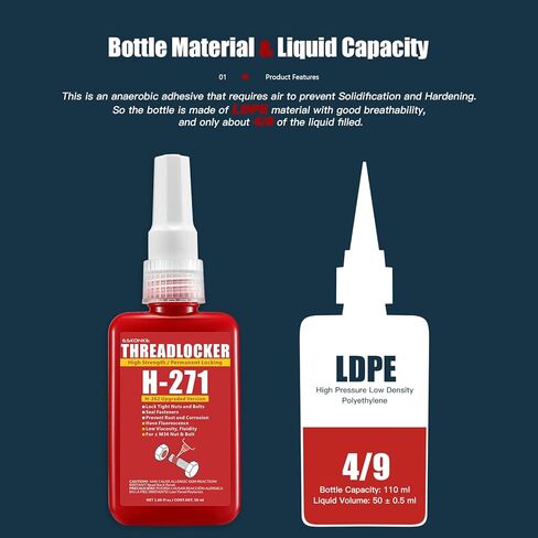 ESKONKE Red Thread Locker 271 Nuts & Bolts Locker High Strength Permanent Locking 1.69 Fl oz Threadlocker Lock Tight & Seal Fasteners Anaerobic Curing Metal Glue (271) in Kuwait