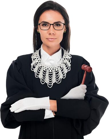 5 Pieces Halloween Judge Cosplay Costume Accessory Include Halloween Judge Collar, Judge Gavel, Judge Earring, Gloves, Glasses Frame, Courtroom Gavel Prop Judge Hammer Costume for Judge Cosplay in Saudi Arabia