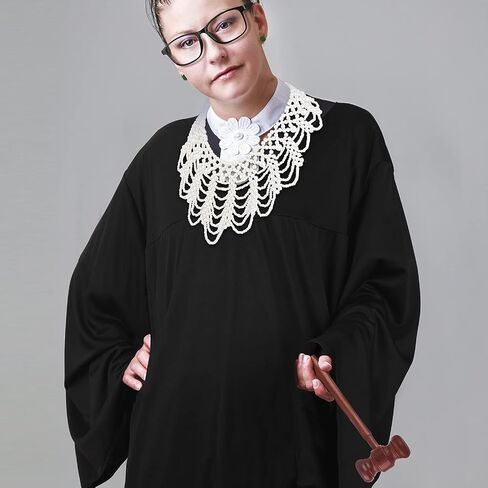5 Pieces Halloween Judge Cosplay Costume Accessory Include Halloween Judge Collar, Judge Gavel, Judge Earring, Gloves, Glasses Frame, Courtroom Gavel Prop Judge Hammer Costume for Judge Cosplay in Saudi Arabia