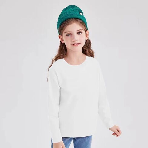 مجموعة من 2 تي شيرت قطني بأكمام طويلة تي شيرت أساسي برقبة دائرية للأولاد/البنات/الأطفال الصغار تي شيرت بأكمام طويلة in Kuwait