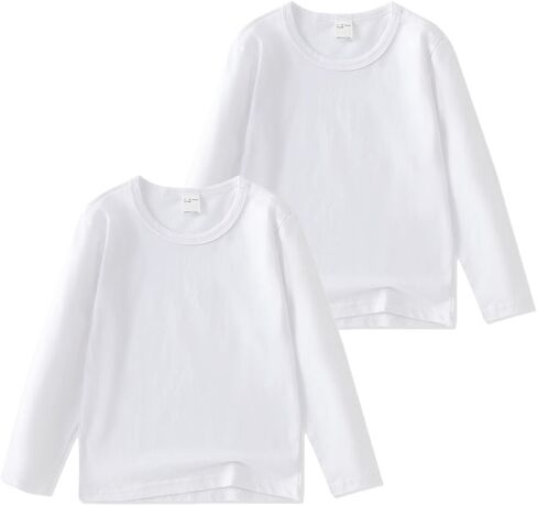 مجموعة من 2 تي شيرت قطني بأكمام طويلة تي شيرت أساسي برقبة دائرية للأولاد/البنات/الأطفال الصغار تي شيرت بأكمام طويلة in Kuwait