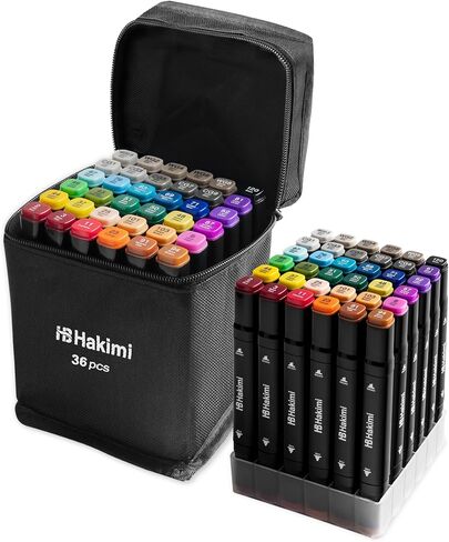 HAKIMI Alcohol Markers Set - 36 Art Markers with Dual Tips, Felt Tip Pens, No Bleeding, and Permanent Colors - Markers for Adult Coloring Books, Ideal for Artists, Sketching, and Drawing in Saudi Arabia