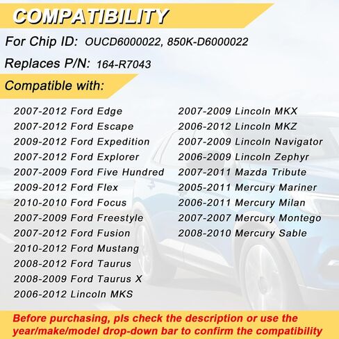 مفتاح Fob بديل لسيارة Ford Explorer Edge Escape Expedition Flex Focus Freestyle Fusion Mustang Taurus/MKS MKX MKZ Navigator Zephyr/Mariner Milan Montego Sable Tribute، OUCD6000022,4 Btn، قطعتان in Saudi Arabia