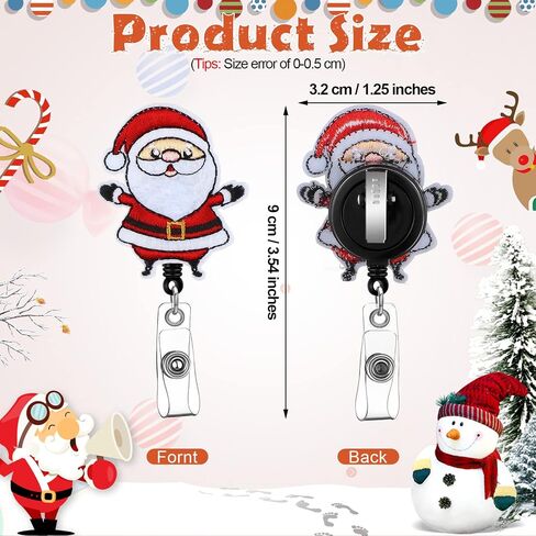 10 Pcs Christmas Holiday Badge Reels for Nurses Badge Holder Santa Elk Christmas Tree Candy Canes Lollipop Felt Embroidered Retractable Badge Reel Holder with Clip for Nurse Doctor (Santa Claus) in Kuwait