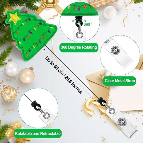 10 Pcs Christmas Holiday Badge Reels for Nurses Badge Holder Santa Elk Christmas Tree Candy Canes Lollipop Felt Embroidered Retractable Badge Reel Holder with Clip for Nurse Doctor (Santa Claus) in Kuwait